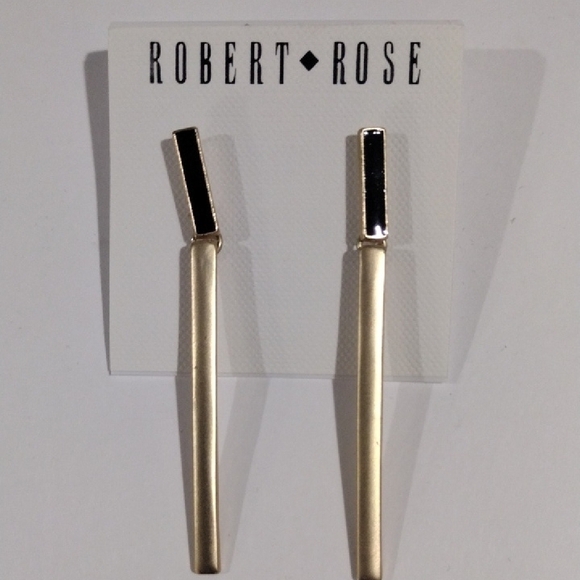 Robert Rose Gold-Tone & Black Vertical Bar Drop Earrings – Women Modern Fashion - Picture 3 of 8